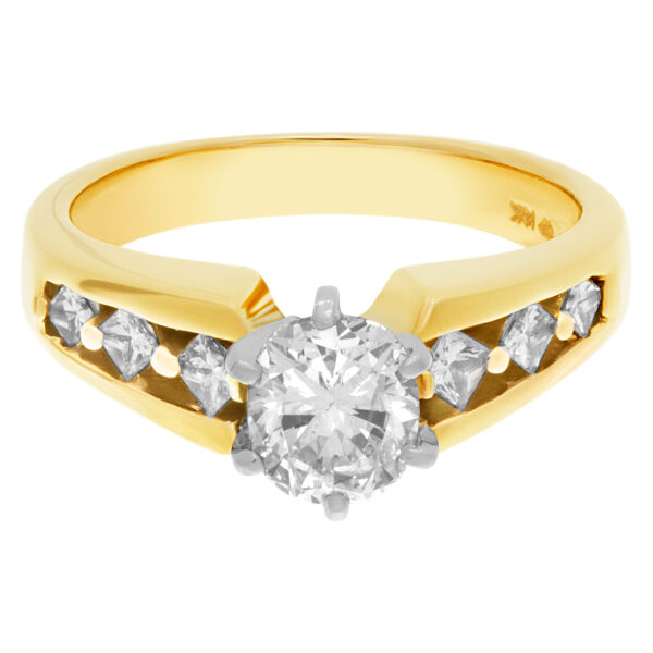 GIA certified cushion brilliant cut diamond ring 0.87 carat (H color, I1 clarity) in 14k