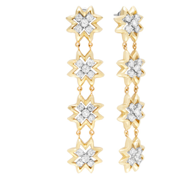 Dancing flower diamond drop earrings in 18k yellow gold 7.20 carats