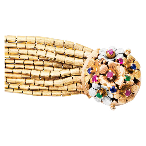 Floral Multistrand bracelet in 18k yellow gold with flower clasp