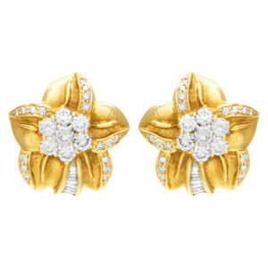 Flower design diamond earrings in 18k w/ approx. 1 carat in diamonds