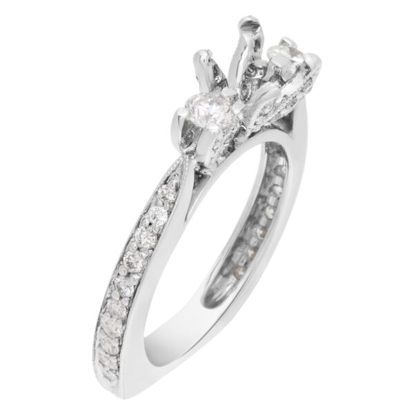 Diamond setting with 2 side diamonds in 14k white gold