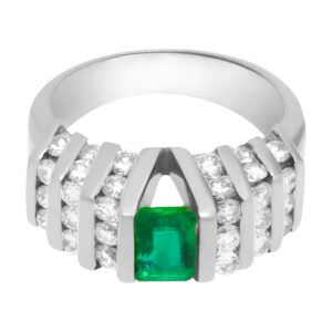 Emerald and diamond ring in 14k white gold w/ approx. 0.75 ct emerald and 1.14 cts in diamonds.