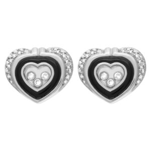 Heart shaped diamond earrings in 14k white gold w/ floating diamonds w/ approx. 0.80 cts in diamonds