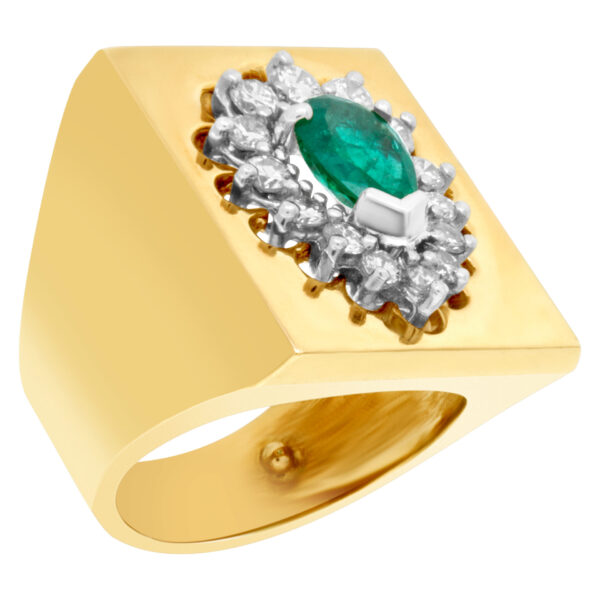 Emerald & diamond ring in 14k yellow gold with approximately 2 carats in diamonds