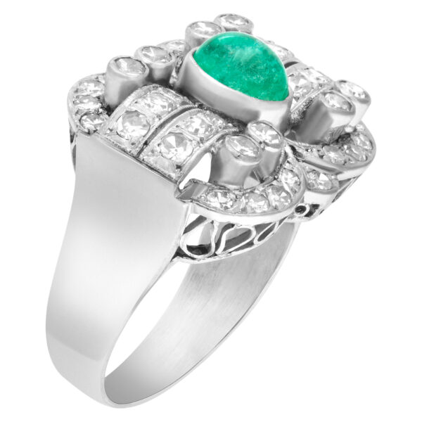 Vintage emerald and diamond ring in platinum