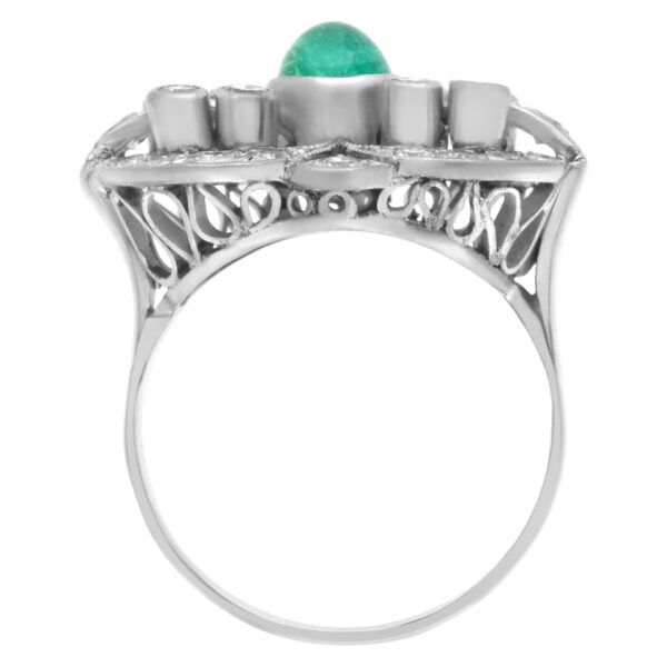 Vintage emerald and diamond ring in platinum