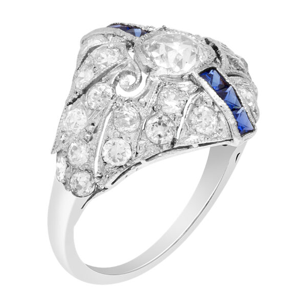 Art Deco sapphire and diamond ring in platinum