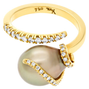 South Sea pearl ring with diamond accents in 18k gold