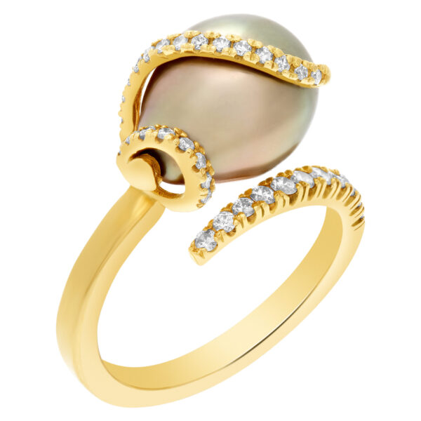 South Sea pearl ring with diamond accents in 18k gold