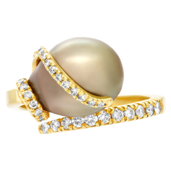 South Sea pearl ring with diamond accents in 18k gold