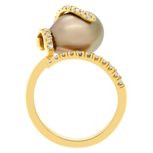 South Sea pearl ring with diamond accents in 18k gold