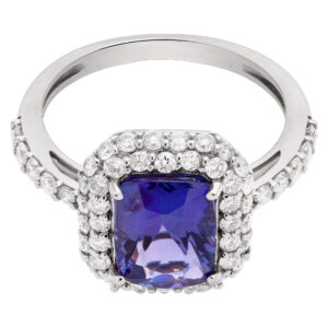 AIG certified 2.06 carats tanzanite ring in 14k white gold