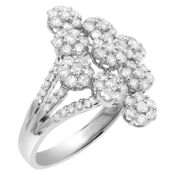 Elegant diamond flower ring with over 1 carat in diamonds in 18k white gold