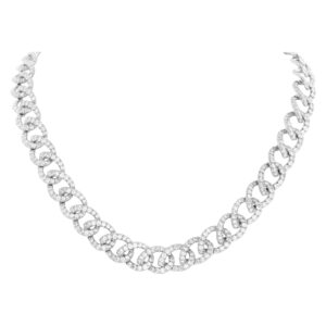 Curb link necklace with 14.36 carats in round diamonds set in 18k white gold