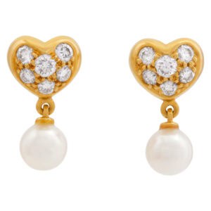 Tiffany & Co. "Heart" drop earrings in 18k yellow gold with diamond and cultured pearls