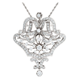 Vintage pendant broach over 2 carats in diamonds in 14k white gold