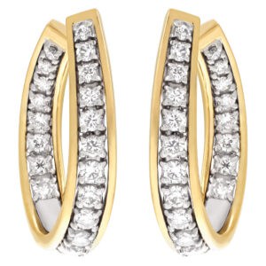 Oblong inside-out diamond hoops in 18k white & yellow gold, approximately 1 carat