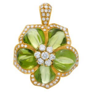 Ambrosi peridot flower pendant with over 1 carat in diamonds