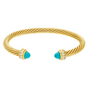 David Yurman cable classics bracelet in 18k gold with diamonds and turquoise