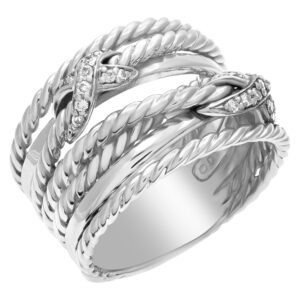 David Yurman double x crossover ring in sterling silver with diamond accents