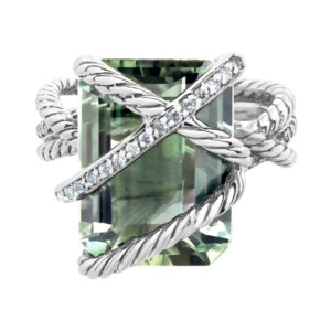 David Yurman prasiolite ring with diamonds cable wrap in sterling silver