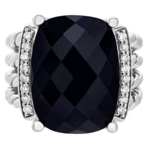 David Yurman Wheaton ring with black onyx and diamond accents in silver