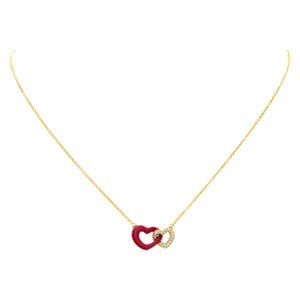 David Yurman Double heart pendant necklace with red enamel and 18k gold