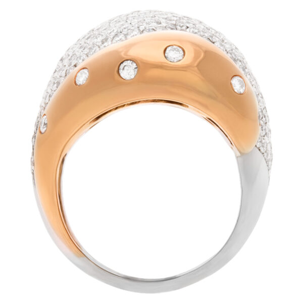 Puffed pave diamond ring in 18k white & yellow gold set with 3.04 carats. Size 7