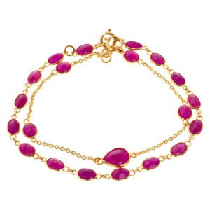 Delicate ruby bracelets set in 14k yellow gold with 13.92 cts in oval cut rubies. Length 7''.