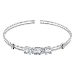 18k white gold bangle with 0.72 carat in square and round cut diamonds.