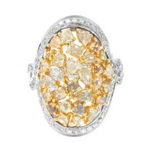 18k white and yellow gold ring with 3.05 carats in white and yellow diamonds. size 6.5