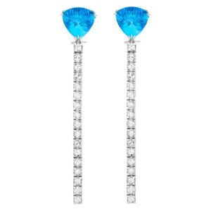 Blue topaz & Diamond drop earrings in 14k white gold, approximately 2 carats