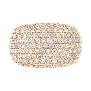 Pave diamonds dome ring in 18k rose gold with 4.25 carats full cut round brilliant diamonds