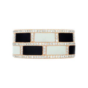 Black and white enamel ring in 18k rose gold with diamond accents