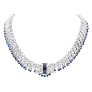 Sapphire and diamond necklace in 14k white gold