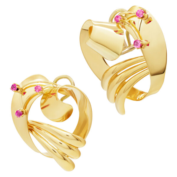 Gorgeous earrings with ruby accents in 14k yellow gold