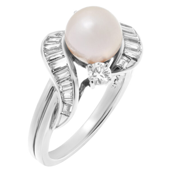 Pearl ring with diamond accents in platinum