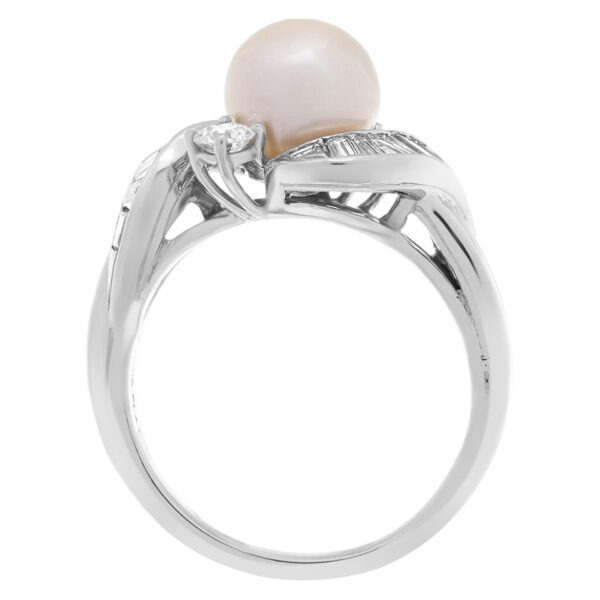 Pearl ring with diamond accents in platinum