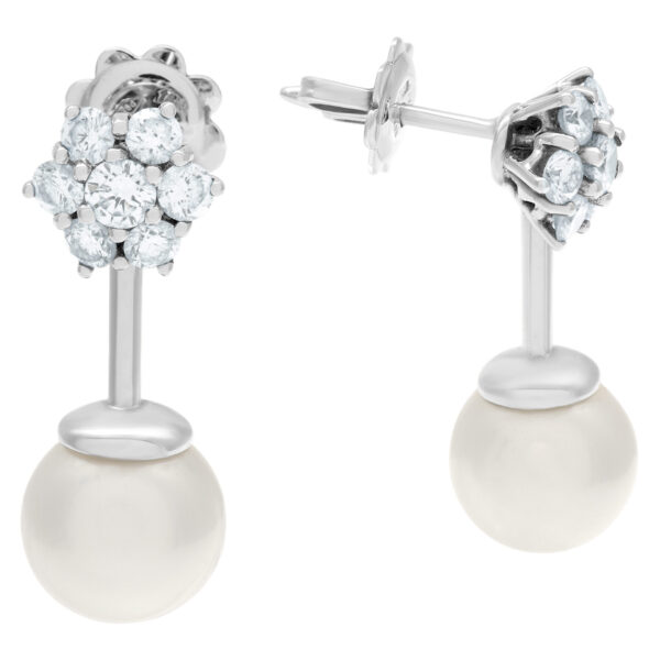 Diamond pearl earrings in 18k white gold