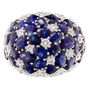 Sapphire and diamond ring in 18k white gold with over 15.30 carats in sapphires