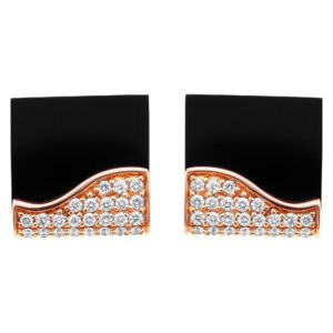 Onyx square cufflinks in 18k pink gold with 0.70 carat in diamond accent