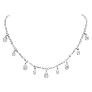 Teardrop diamond necklace in 18k white gold with 6.80 carats in diamonds.