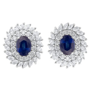 Diamond and sapphire earrings in 18k white gold. 2.5 carats in diamonds 3.25 carats in sapphires