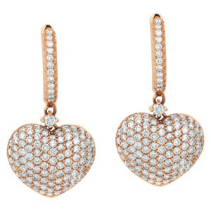 Heart shaped diamonds earrings in 18k rose gold with 2.26 carats in diamonds