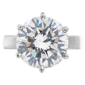 GIA certified round brilliant cut diamond 6.53 carat (J color, VVS2 clarity) ring set in platinum setting.