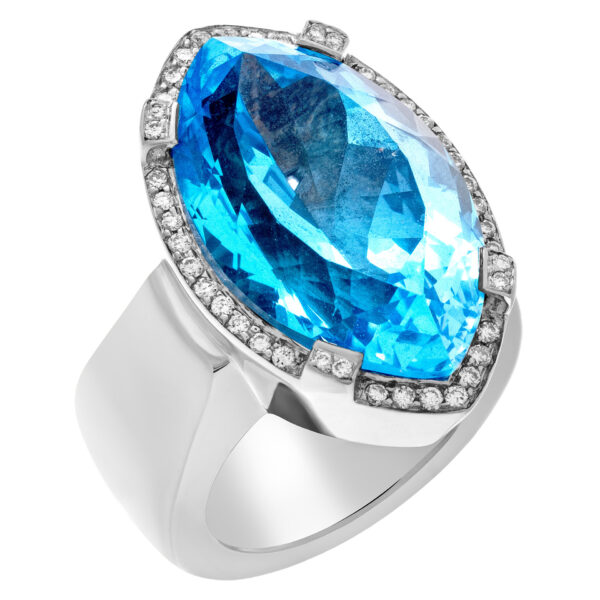 Royal Blue Topaz Marquise-Cut shape ring in 18k white gold