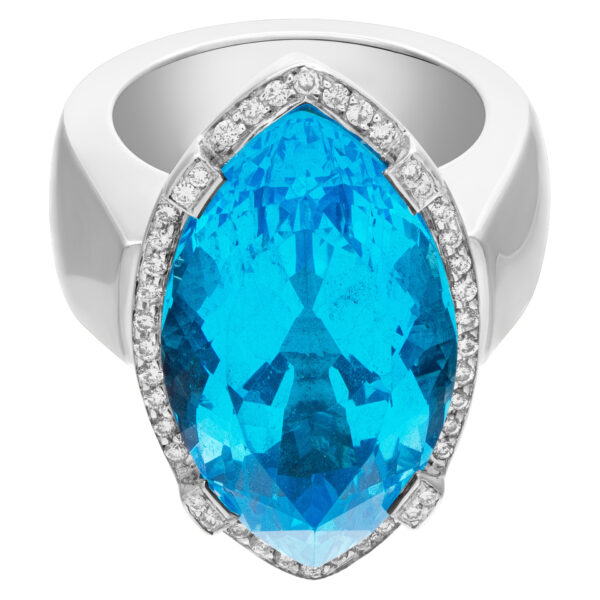 Royal Blue Topaz Marquise-Cut shape ring in 18k white gold