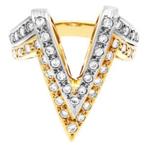 Double V diamond ring in 18k yellow and white gold