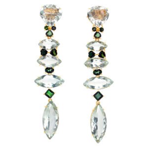 Light green topaz & Green tourmaline stunnig briolette drop earrings in 18k yellow gold