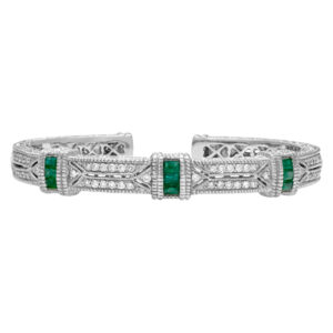 Judith Ripka diamond and emerald cuff in 18k white gold